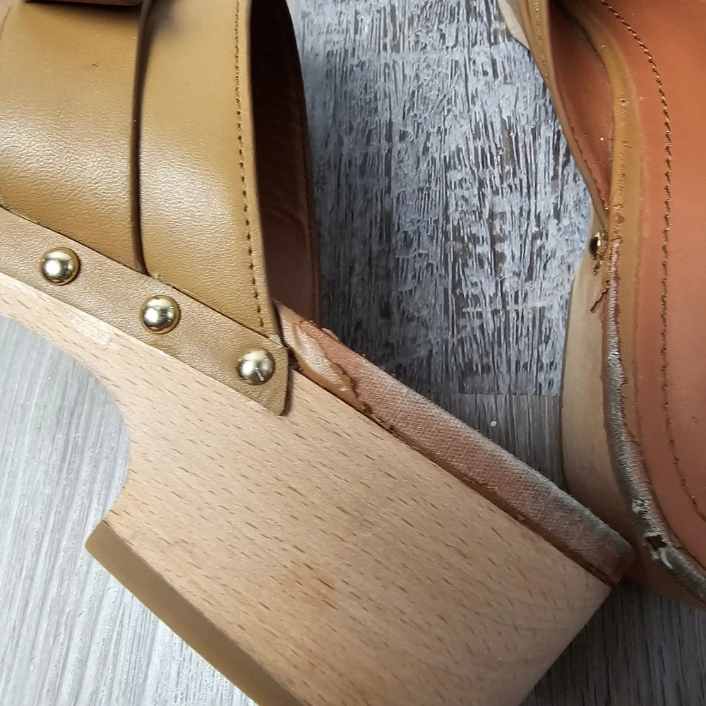 Coach Freya Womens 9.5B Clogs Tan Leather Studded G5158 Boho Retro Mules
